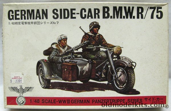 Bandai 1/48 German Side Car BMW R/75 Motorcycle - 1/48 Panzertruppe Series, 8227-130 plastic model kit